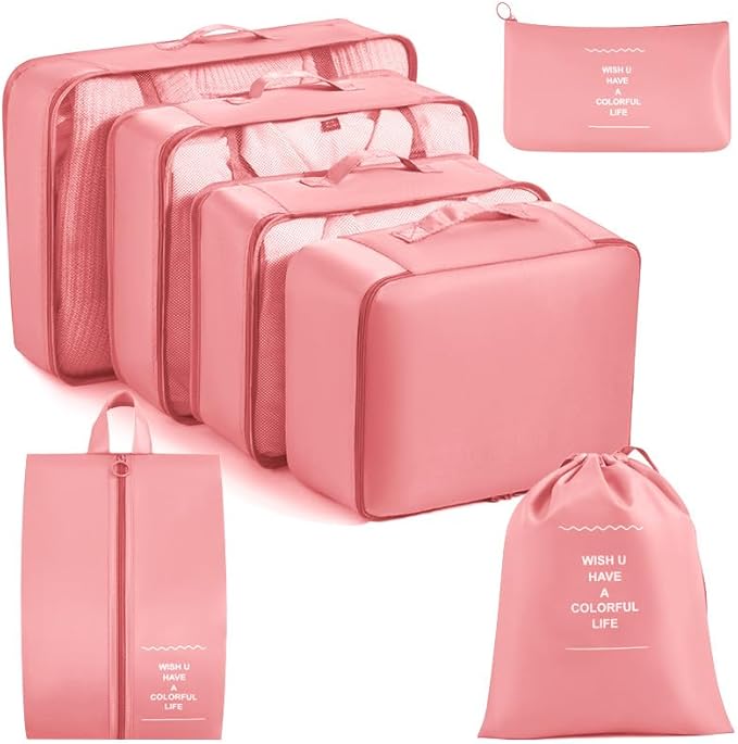 7set Packing Cubes for suitcases Travel Storage Bag Mesh Breathable Travel Packing Cubes for Suitcases Durable Travel Compression Storage Shoe Bag