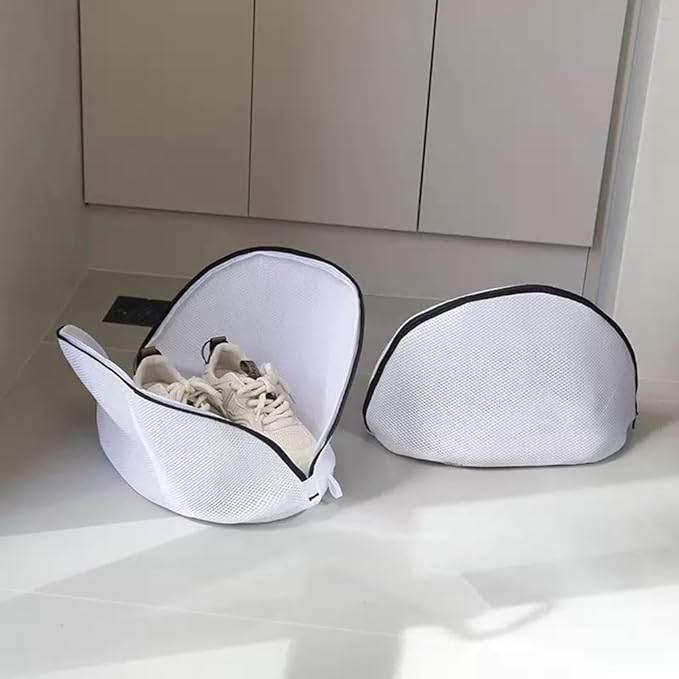 Mesh Laundry Shoe Bag for Washing Machine, White with Black Trim, Protective Wash Bag (1, Large)