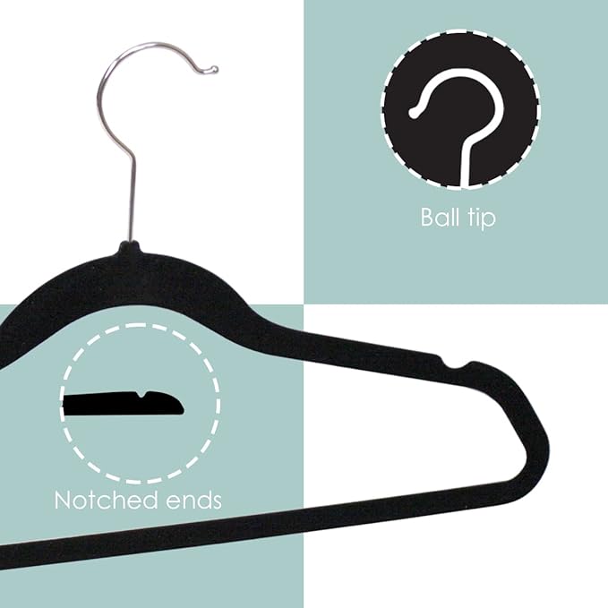 Home Basics Best, Sturdy and Non-Slip Black Steel Indoor Flocked Suit/Clothes Hangers (Pack of 25), 9.25 inches high x 18 inches Wide x 0.25 inches deep