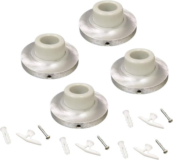 QCAA Heavy Solid Metal Wall Mount Concave Door Stop, Wall Protector, 2-1/2" Diameter, Satin Chrome, Made in Taiwan, 4 Pack