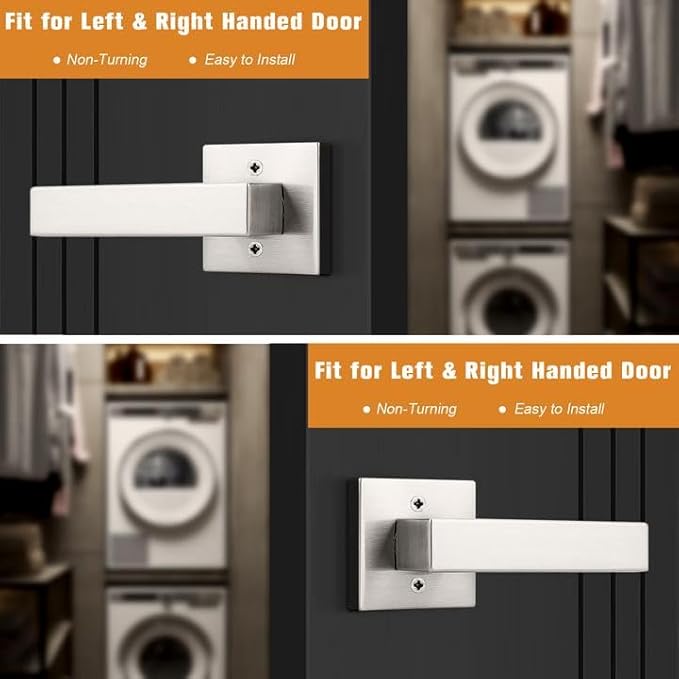 Probrico Brushed Nickel Half Dummy Levers, Square Non-Turning Door Knobs for Left or Right Handed Doors, Interior Inactive Door Handle for Closet or Pantry (1 Pack, Single Side, Exposed Screws)