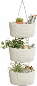 Britwicfr Over the Door Hanging Basket, Decorative Hanging Basket Storage, Organizing, Wall Basket Decorative Boho Decor for Nursery, Bedroom, Living Room with 4 Hooks, Whte