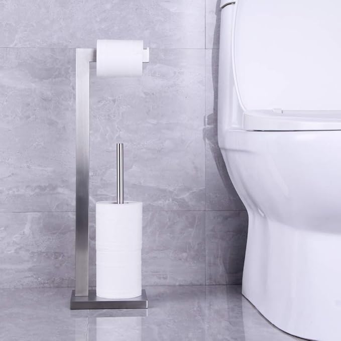 kimzcn Free Standing Toilet Paper Holder Stand with Reserve, Bathroom Tissue Dispenser Paper Roll Storage Holder Stand for Jumbo Roll, Stainless Steel Rustproof Brushed Finish