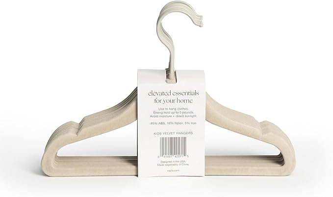 Vayra Home Velvet Hangers – Non-Slip Clothes Hangers for Closet Organization – Neutral Beige, Strong Hold, Matte Hook – Kids (Set of 10)
