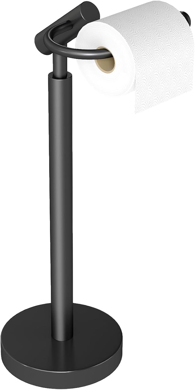 YUMORE Heavy Weighted Toilet Paper Holder Stand, No Drill Freestanding Bathroom Tissue Roll Stand, Stable Floor Standing Paper Roll Dispenser for Bathroom, Bedroom, Vanity
