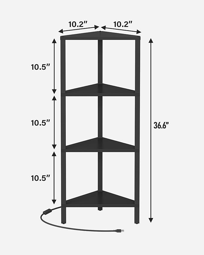 TUTOTAK Corner Shelf, 4-Tier Corner Bookshelf for Small Space, Narrow Display Corner Shelf Stand with Storage Rack, for Living Room, Bedroom, Black BS05BK004L
