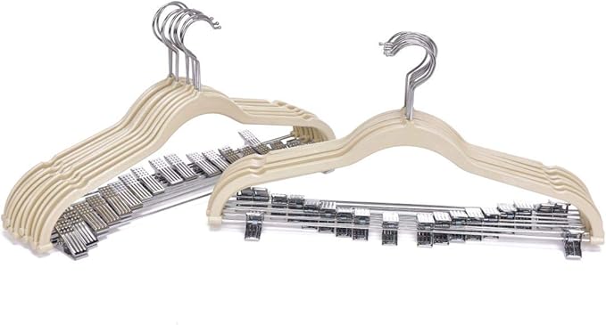 Quality Plastic 20-Pack Non Velvet Non-Flocked Thin Compact Coat Hangers with Metal Clips for Skirts Pants Blouses 360° Swivel Hook (Ivory, 20)