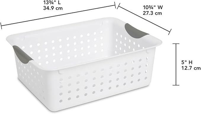 Sterilite 18-Pack Medium Ultra Basket, Open Top Plastic Storage Organizer, White - Classic Baskets for Organizing Countertops, Pantry Shelves, Kitchen Cabinets, Laundry Rooms or Home Offices
