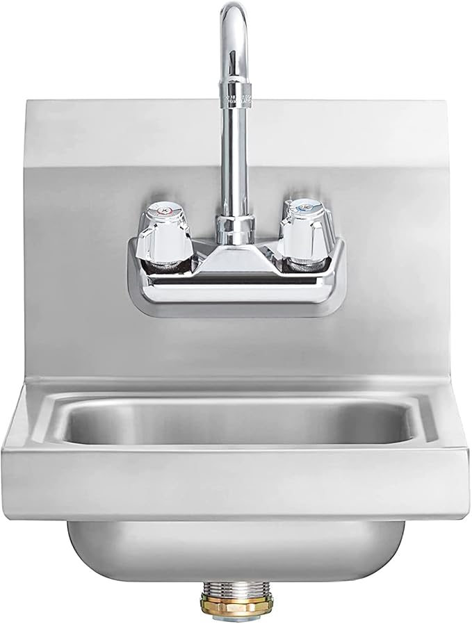 AmGood Stainless Steel Wall Mount Hand Sink 12" x 12" | NSF Commercial Hand Washing Basin with Faucet For Restaurant, Kitchen and Home | Bowl Size: 8" x 10"