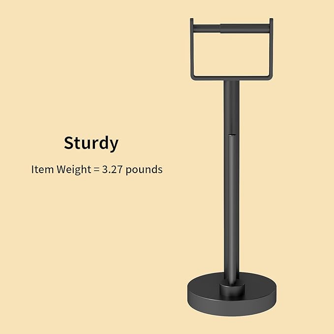 YUMORE Toilet Paper Holder Stand up with Storage, Bathroom Weighted Base Floor Toilet Paper Roll Holder Free Standing for 3 Rolls, Matte Black Bath Stainless Steel Extra Tissue Holder