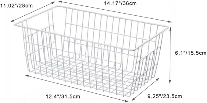 SANNO 14" Upright Freezer Storage Baskets, Farmhouse Metal Wire Organizer Storage Bin for Kitchen Pantry, 6 Pack for 16/17 / 21 Cu.Ft Stand up Freezer