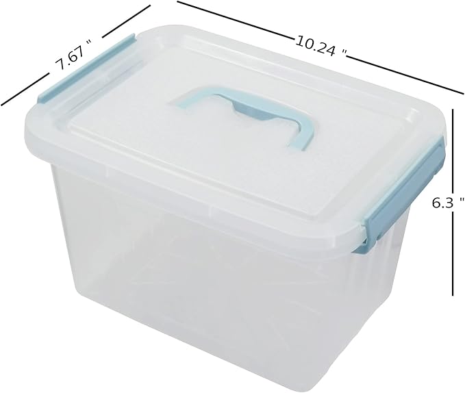 8 Quart Plastic Small Storage Box with Handel, Clear Storage Bin with Lid, 6 Pack