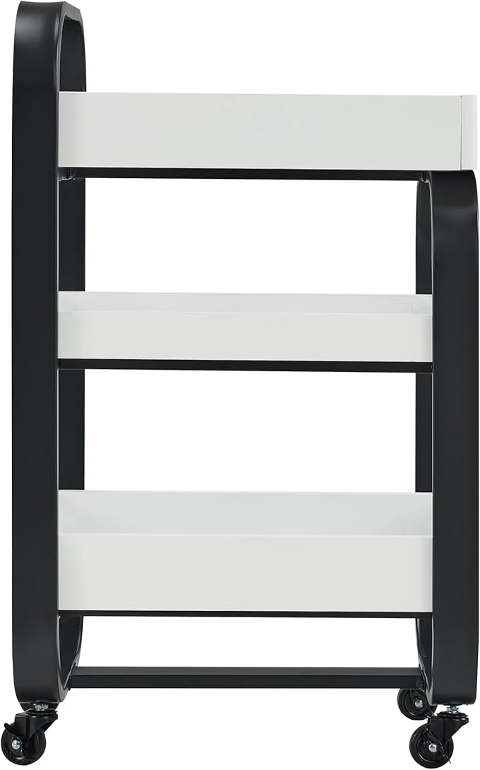 BarberPub Salon Storage Trolley with Shelves, Beauty SPA Rolling Cart with Lockable Wheels, 3-Tier Stylist Tool Organizer, Barber Mobile Station Equipment 2085 (Black&White)