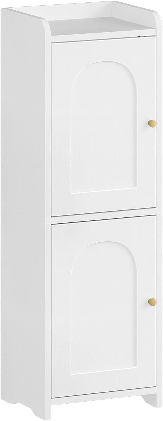 Bathroom Storage Cabinet, Small Corner Floor Cabinet with 2 Doors and Adjustable Shelf, Narrow Toilet Paper Cabinets, Bathroom Organizer for Small Spaces, 7.9" D x 9.8" W x 29.5" H White
