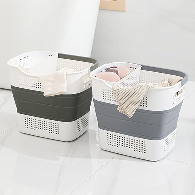 46L Collapsible Laundry Basket with Underwear Hamper, Foldable Laundry Basket, Laundry Baskets Storage Container/Organizer/Clothes Hamper for Laundry (Gray)