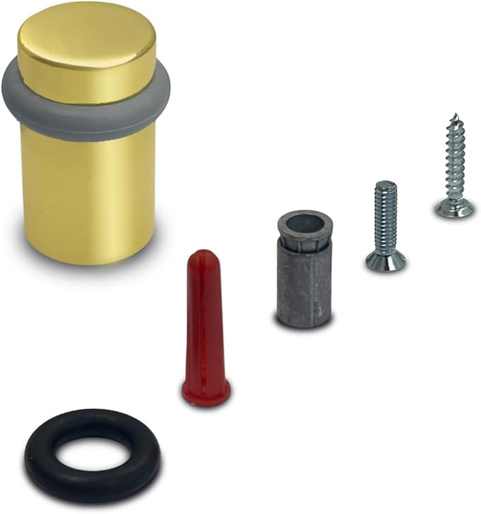 QCAA Cylindrical Floor Mount Door Stop, Height, 2", Solid Brass, Polished Brass Lacquered, 1 Pack, Made in Taiwan
