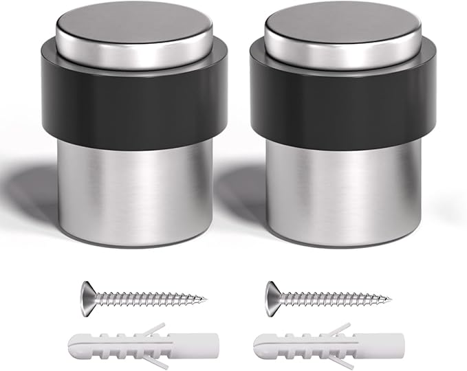 SANATO 20Pcs Nickel Door Stopper Floor Mounted with Black Rubber, Cylindrical 304 Stainless Steel Made