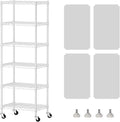 SINGAYE 6 Small Shelf Storage Wire Shelves Closet Bathroom Organizers Metal Pantry Kitchen Garage Shelving Unit Laundry Room Organization Home Narrow Rack Net Basket with Wheels White