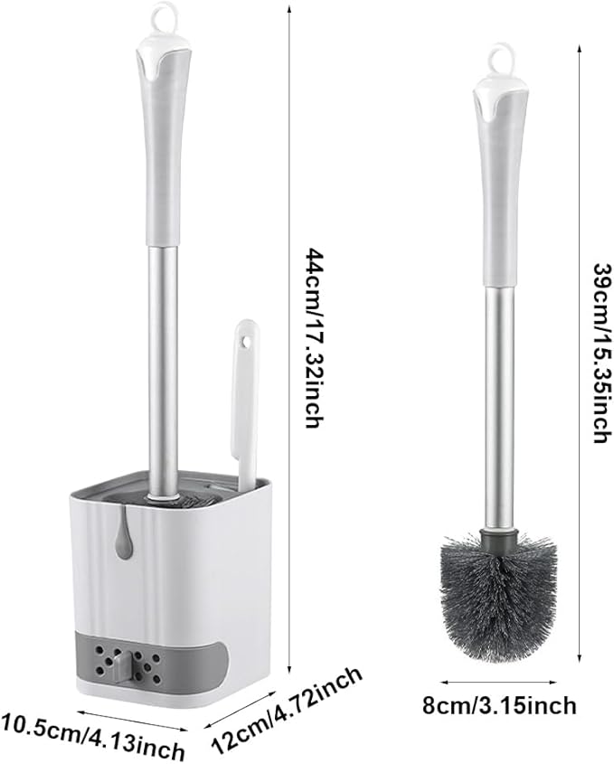Toilet Brush and Holder Set with Fine Seam Brush, Toilet Bowl Brush Head with Ventilated Holder, Wall Mounted Toilet' Scrub Brushes Set for Bathroom Deep Cleaning(Color:White Grey)