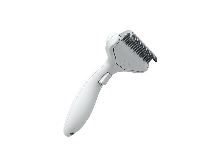 Pet Grooming Combo Tool for Cats and Dogs, Deshedding and Dematting Rake with Metal Comb forDetangling Long, Matted Fur (White)