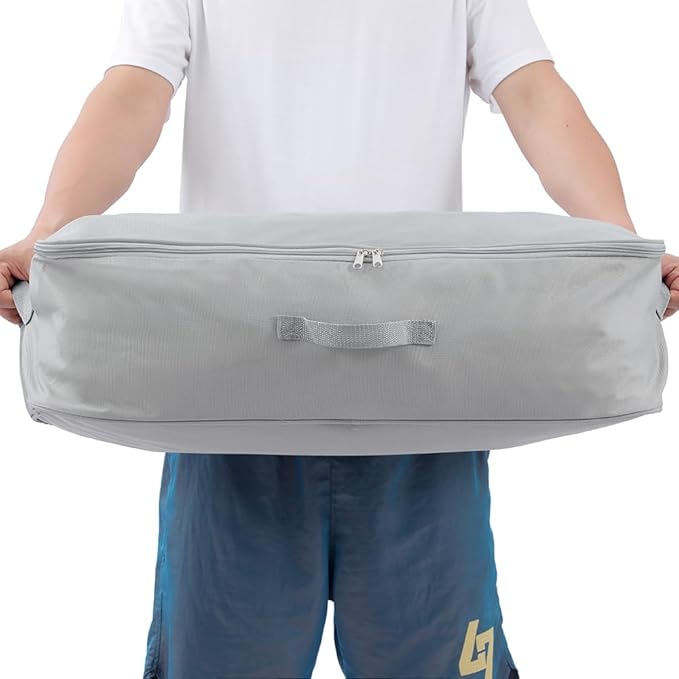 Comforter Clothes Storage Bag, 26.8 x 18 x 7.8 inches, 600D Oxford Fabric for Blanket, Quilt, Pillow, Bedding, Clothes, Sweater, Bedding, Foldable Zipper Container Tote, 2 Carrying Handles, Gray