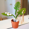 Artificial Monstera Leaf Mirror Plant Decor Set – Bathroom Toothbrush Holder Organizer – Faux Plant Pot with 3 Leaves – Home Countertop Decoration