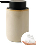 BosilunLife Foam Soap Dispenser - Ceramic Foaming Hand Dispenser for Bathroom Modern Farmhouse Small Soap Dispenser Hand Pump Dispenser for Kitchen Sink (Greige with Speckle, Foam Pump)