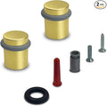 QCAA Cylindrical Floor Mount Door Stop, Height 1-1/2", Solid Brass, Polished Brass Lacquered, Made in Taiwan, 2 Pack