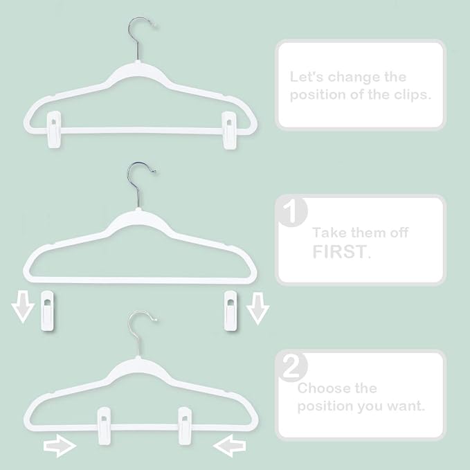 Trgowaul Velvet Hangers Clips, Pants Hangers Velvet Clips, Strong Finger Clips Perfect for Thin Velvet Hangers (20pc, White)