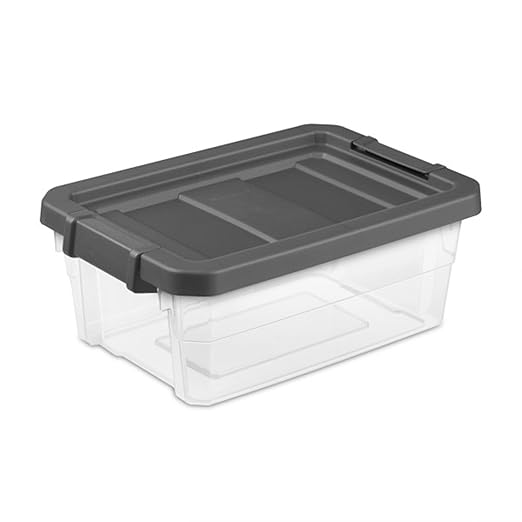 Sterilite 12-Pack Modular Stacker Box, Durable Clear Plastic Storage Bins with Latching Lids, 16 Quart - Stackable Organizing Container Boxes for Closet, Bathroom, and Office