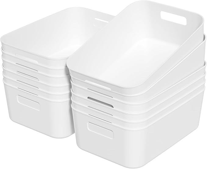 12 Packs Plastic Pantry Organizing Bins, Small Open Storage Bin, White