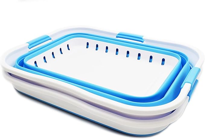 SAMMART 42L (11 gallon) Collapsible Plastic Laundry Basket - Foldable Pop Up Storage Container/Organizer - Portable Basket - Space Saving Hamper/Basket (2, White/Marine Blue)