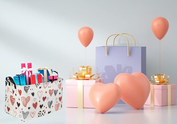 Rectangular Kids Storage Basket,Heart Baskets Organizer.Cute Storage Bin with Handles. Love Basket,Girls Room Decor,Toys Box,Gifts Bins Empty.(Line Love)
