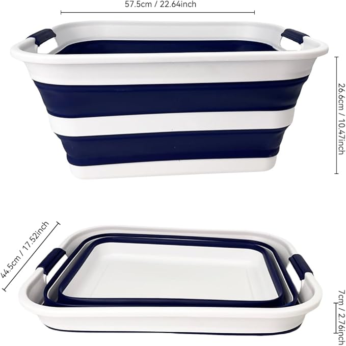 SAMMART Collapsible Plastic Laundry Basket with Handle/Foldable Pop Up Storage Hamper/Portable Laundry Organizer-Space Saving Washing Tub/Household Storage (White/Starry Blue, 42L)