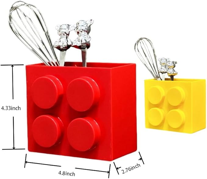 Magnetic Basket Organizer for Fridge - Lego-Style ABS Plastic Storage Box,No Drill Design for Kitchen Counter, Microwave & Whiteboard, Holds Up to 3.5 lbs (Yellow)