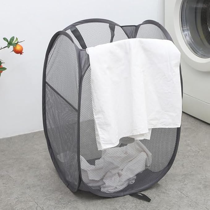 Foldable Mesh Popup Laundry Hamper,Laundry Basket Easy to Open and Fold for Dorm,Travel, College Dorms, and More (2 dark gray)
