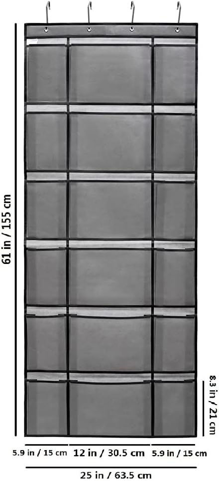 ANIZER Over The Door Hanging Shoe Rack Organizer with 6 Extra Large and 12 Large Fabric Pockets Shoe Holder for Home Storage (GREY)