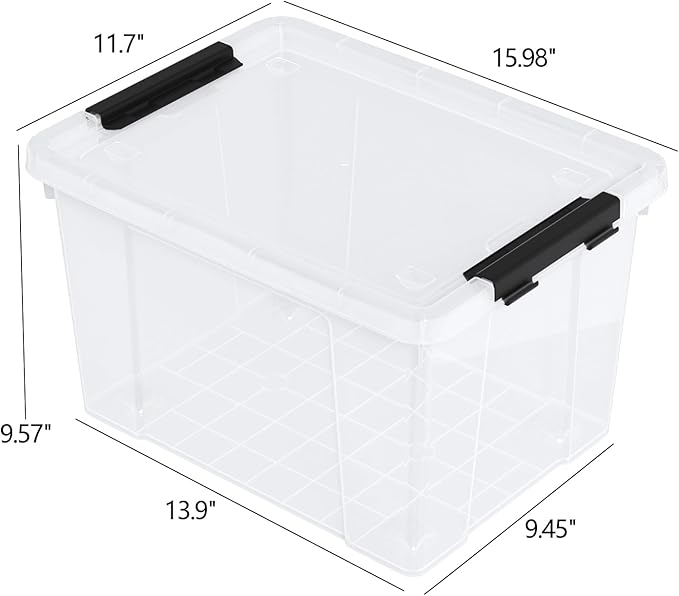 Aninhao 4-Pack 22 Quart Plastic Storage Bins with Wheels, Latching Storage Box Bin, Clear