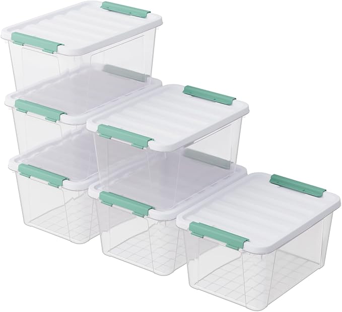 Haodehen 6-Pack 20 Quart Plastic Storage Latch Box with Lid, Clear Stackable Storage Container Bins