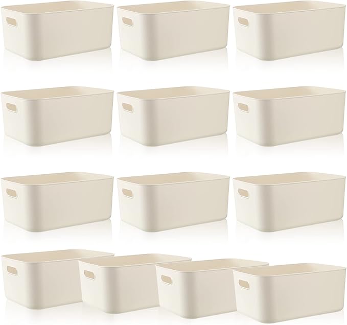 Zopeal Plastic Storage Bins 10 Pcs White Pantry Organizer Bins Small Baskets Storage Containers for Home Kitchen (14 x 10.5 x 6.4 Inch)