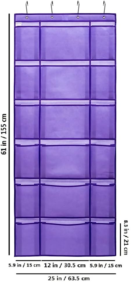ANIZER Over The Door Hanging Shoe Rack Organizer with 6 Extra Large and 12 Large Fabric Pockets Shoe Holder for Home Storage (PURPLE)