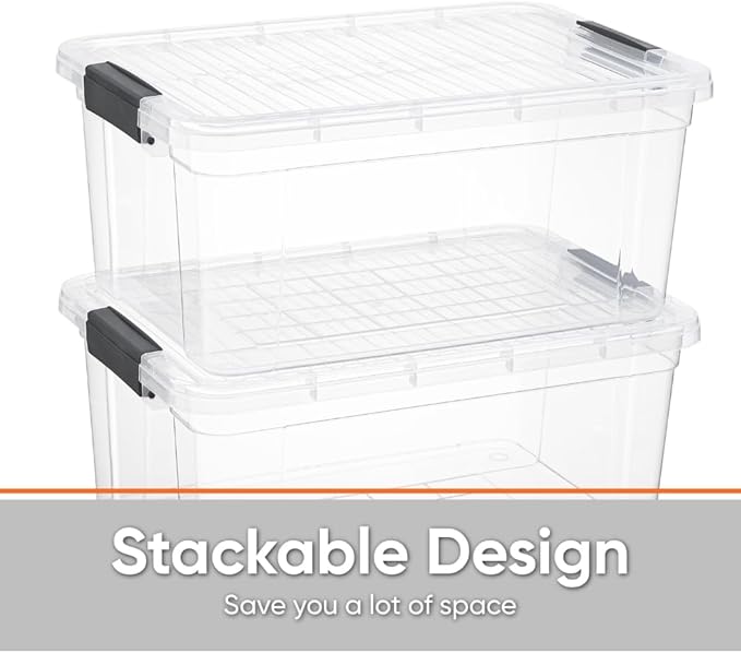 Superio Storage Bins with Lids, Clear Plastic Containers for Organizing, Stackable Totes, BPA Free, Odor Free, Organizer Boxes for Home, and Dorm (3 Pack, 36 Qt)