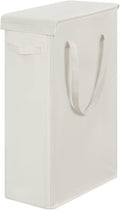 Chrislley 60L Slim Laundry Hamper with Lid Narrow Laundry Basket with Handle Upgrade Foldable Dirty Clothes Hamper Portable Skinny Hamper Organizer Storage Bins (25.6 inches,beige)