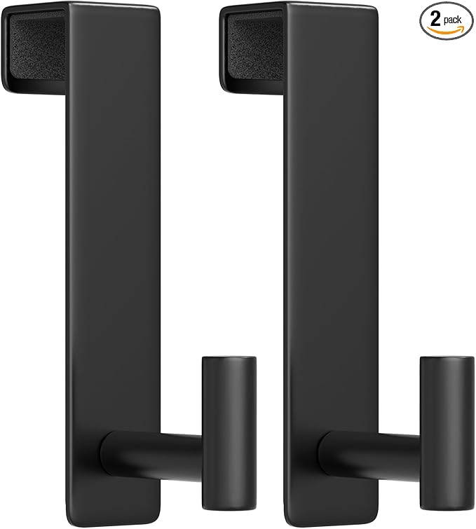 VINHOLD Heavy Duty Stainless Steel Over-Door Hook for Coats, Totes, Towels – Easy Install Door Hooks with Non-Slip Pads for Bedroom Bathroom Entryway Office (Black, 2 Pack, Fits 1-3/4" Thick Door)