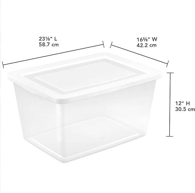 Sterilite 18 Pack Storage Boxes, Clear Plastic Stackable Containers, Lightweight Home Organizers with Snap Lids, 58 Quart, White