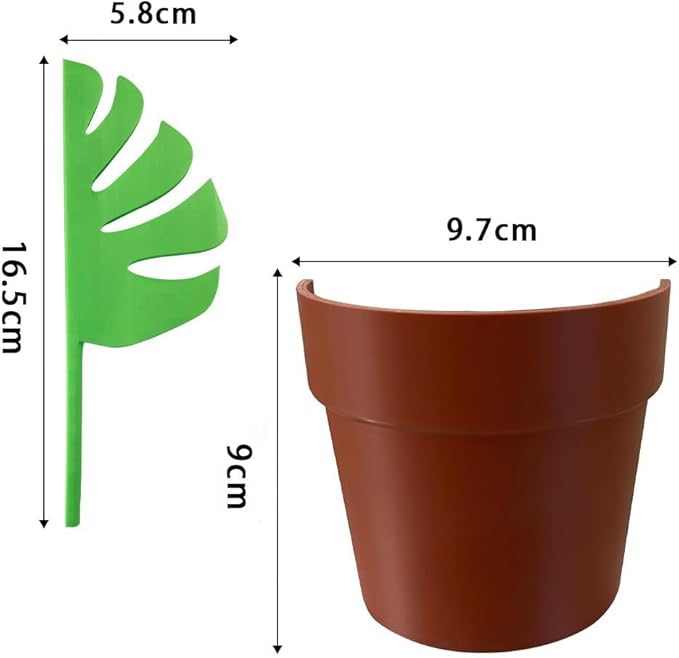 Artificial Monstera Leaf Mirror Plant Decor Set – Bathroom Toothbrush Holder Organizer – Faux Plant Pot with 3 Leaves – Home Countertop Decoration