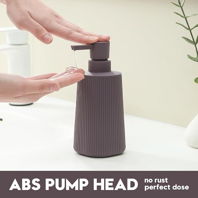 Small Soap Dispenser for Bathroom and Kitchen, Modern Farmhouse Striped Style Plastic Hand Soap Dish Soap Dispenser with Pump Matte Purple