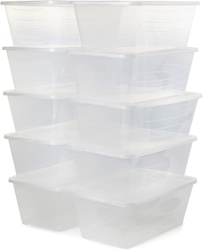 Life Story 6 Liter Shoe, Accessory, and Closet Plastic Storage Box Multi-Purpose Lidded Stacking Tote Containers, Clear (160 Pack)