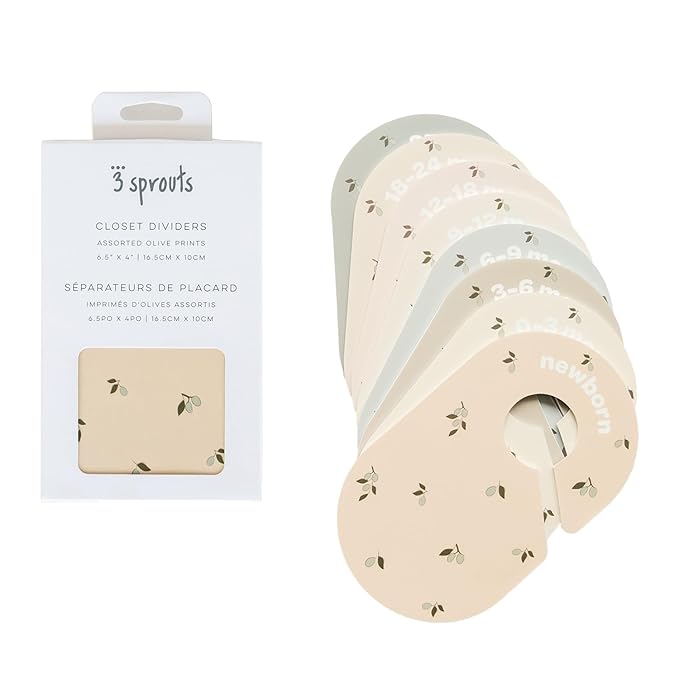 3 Sprouts Baby Closet Dividers Set of 8 - Toddler Clothes Organizer Hanger, Double-Sided Size Labels - Nursery Organization for Newborn Clothing, Infant, Boy & Girl - Olive
