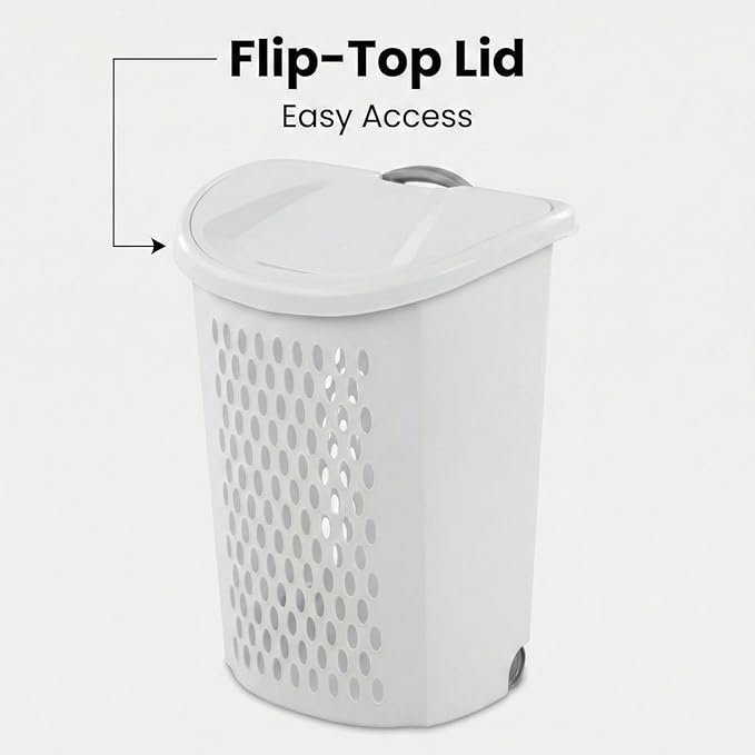 Wheeled Laundry Hamper with Smooth Rolling Wheels, Large Ventilated Plastic Clothes Basket for Easy Transport, Ideal for Laundry Rooms, Dorms, Apartments (White)